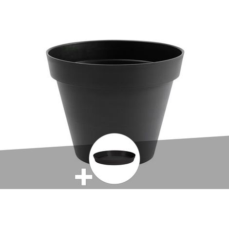 Pot de fleur rond Toscane Ø 60 x H.47 cm Anthracite + Soucoupe - Eda