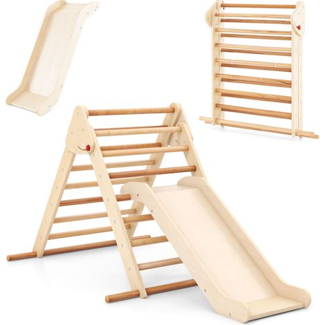 Kids Climbing Triangle Set Foldable Climbing Triangle Ladder W/ Reversible Ramp