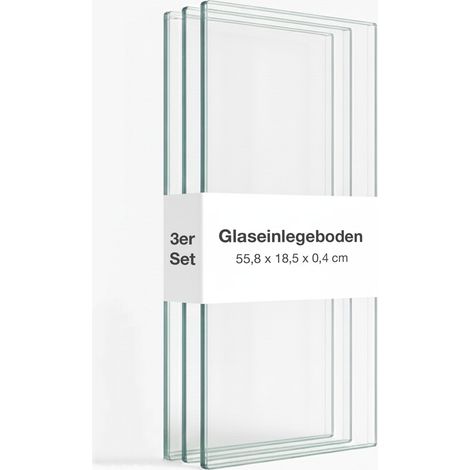 K-Möbel Lot de 3 Tablettes Verre Transparent 558x185x4mm ESG avec Supports