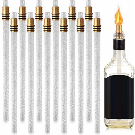 Lot de 10 mèches fibre pour torchères bouteilles vin avec supports en cuivre - DIY décor intérieur/extérieur. (1/5)