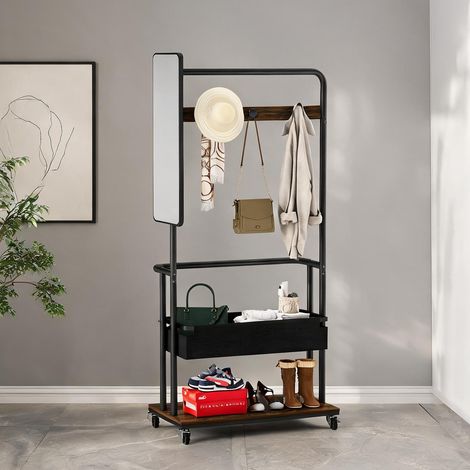 Portant mobile 3 en 1 avec miroir et rangement 70 x 40 x 170 cm (1/5)