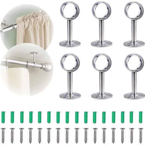 Gloryit Gardinenstangenhalterungen, 6er-Set Befestigungsmaterial für Decke oder Wand, Gardinenstangenclips für die Innenmontage (1/5)