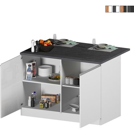 Isola centrale per cucina moderna 2 ante tavolo legno 125x90x90cm Deer - Bianco - Grigio