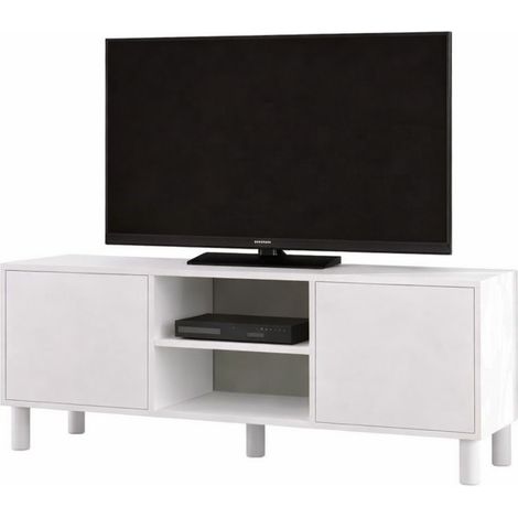Meuble TV 65 Pouces 2 Portes 4 Niches Blanc L 160 H 59.1 P 40 cm (1/5)