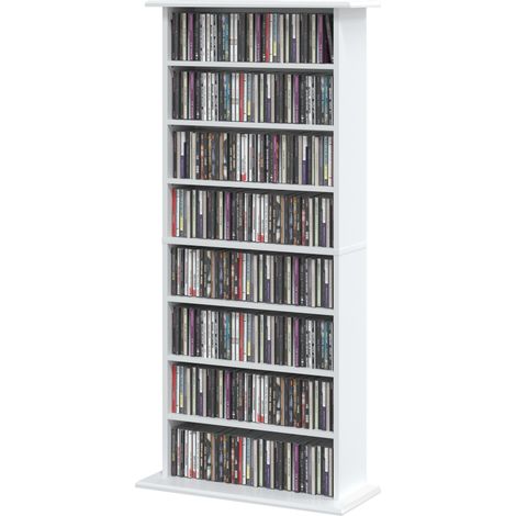 Meuble multimédia étroit, 8 niveaux, 6 étagères réglables, 8 compartiments, pour 360 CD, blanc (1/5)