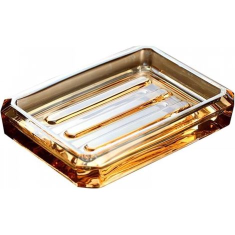 Porte-savon en verre ambré, boîte à savon décorative pour salle de bain, cuisine et plateau rectangulaire 12,5 x 9 cm, accessoire élégant et pratique (1/5)