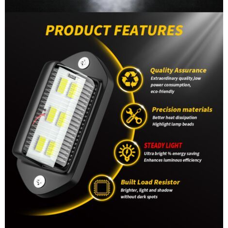 2PCS LED Eclairage Plaque Immatriculation Étanche 6 SMD LED Feux Arrière Lampe de Plaque d’Immatriculation pour 12V/ 24V Camion Camionnette Remorque Voiture Véhicule Caravane (1/5)