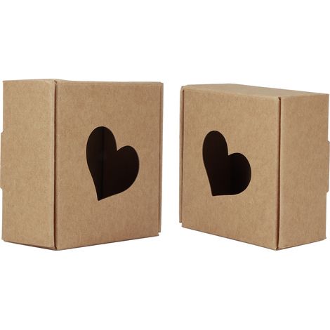 50 boîtes d'emballage artisanales en forme de cœur pour savons, en papier kraft, pour cadeaux, bonbons et bijoux, 65 x 65 x 30 mm (1/5)