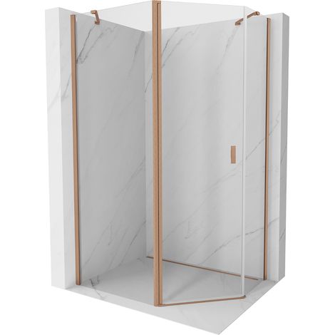 Mexen Mist cabina de ducha pentagonal asimétrica abatible 100 x 80 cm, transparente, cobre cepillado - 8A8-100-080-65-00 (1/5)