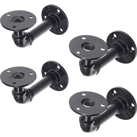 Supports d'étagère mural vintage en métal Style industriel noir, lot de 4 pièces, pour salon, cuisine et bureau (1/5)
