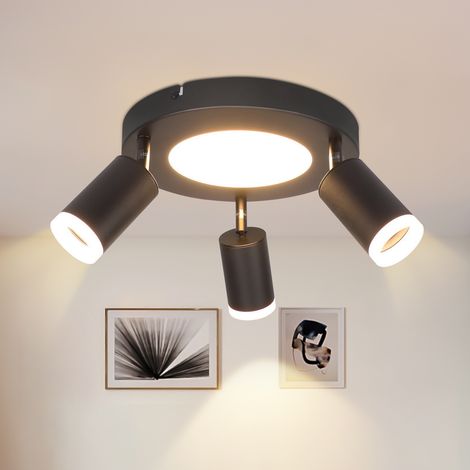 ZMH Plafonnier Spot de Plafond LED 3 Ampoules GU10 - Lampe de Chambre 3000k Lampe de Cuisine Noire 20W Spot de Plafond Lampe de Couloir Pivotante en Métal pour Chambre Cuisine Bureau (1/5)