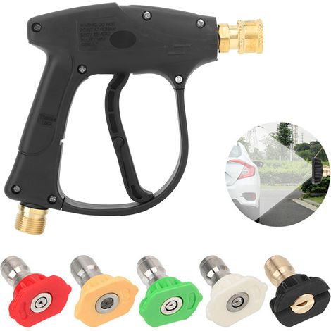 M22 Multifunktionale Hochdruck-Wasserpistole mit 1/4"-Kurzanschluss und 5 Farbdüsen, ideal für die Autowäsche und Haushaltsreinigung. (1/5)