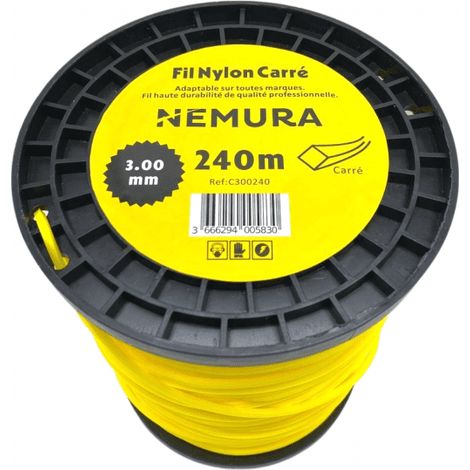 Fil pour débroussailleuse carré 240m – Ø 3,00mm – Haute durabilité – Excellente tenue à l'oeillet – Compatible toutes marques