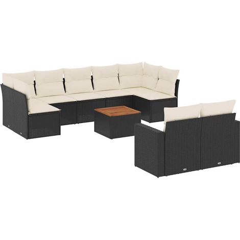 Set Divani da Giardino 10pz con Cuscini in Polyrattan Nero vidaXL (1/5)
