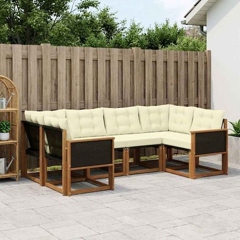 vidaXL Outdoor-Sofagarnitur mit Kissen 6 pcs Natur und Creme (1/5)