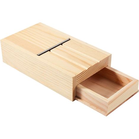 Boîte coupe-savon en bois avec rabot biseauté, finition vernis clair (1/5)
