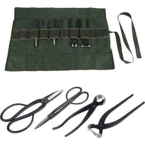 Bonsai-Werkzeugset, 4-teilig: Astschere, Zange, Gartenwerkzeug, robust, mit Schleifstein, in Rolltasche