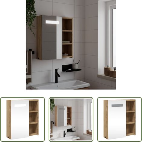 vidaXL Badspiegel -  Spiegelschrank mit LED-Beleuchtung Eichenoptik 45x13x52 cm (1/5)