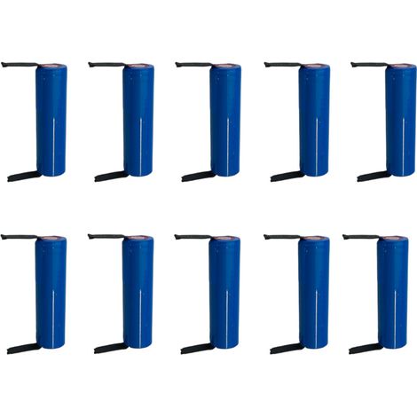 10x Trade-Shop Li-Ion BAK-Zelle 3,6V/3,7V 2900mAh mit U-Lötfahnen, 10A Entladestrom, Flat-Top Flach, lange Lebensdauer, umweltfreundlich / 18x65mm