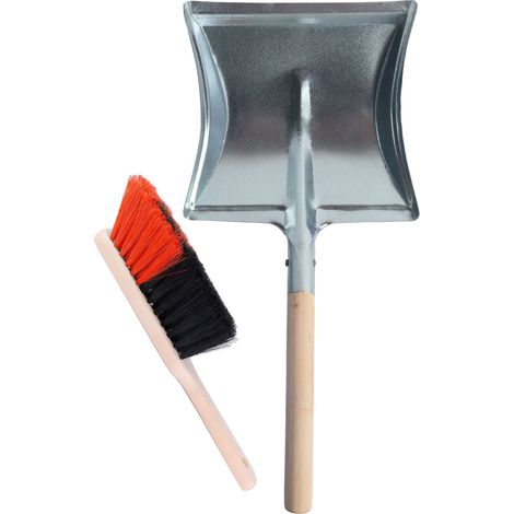 Garronda Kehrschaufel Set mit Metallschaufel mit Holzgriff und Handfeger aus Holz und Synthetik Kehrblech Kehrbesen für Haushalt GD-0010 (Schwarz/Orange + Silber)