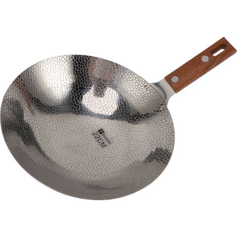 Poêle à frire avec manche en bois, chauffe rapide, acier inoxydable 304, multifonctionnelle, antiadhésive, 22 cm (1/5)