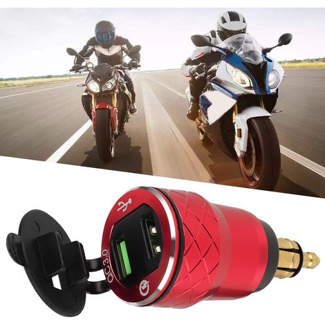 Chargeur secteur USB 12-24 V pour moto avec affichage LED et prise européenne rouge (1/5)