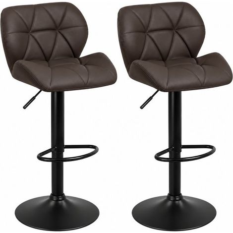 Lot de 2 Tabourets Pivotant Réglable en Hauteur en Simili Cuir Marron et Métal Noir-Longueur 45 x Profondeur 48 x Hauteur 85-105cm (1/5)
