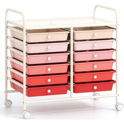 Carrello portaoggetti mobile con 12 cassetti impilabili rosa
