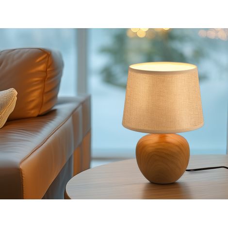 Tischleuchte LUXOR Keramik Holzoptik mit Stoffschirm Beige, Höhe 26cm (1/5)