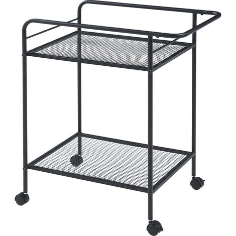 Chariot de service desserte cuisine salon meuble de rangement Hole avec 2 étagères 72 x 62 x 45 cm métal noir (1/5)