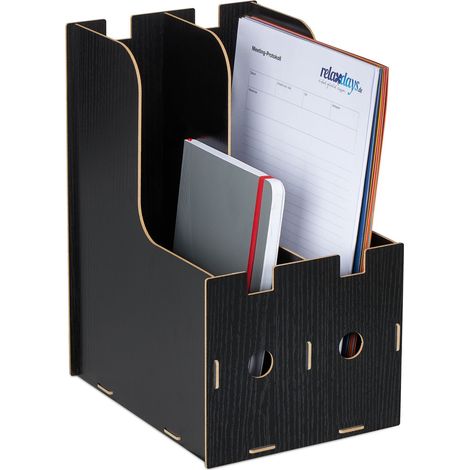 Relaxdays Filing Cabinet with 2 Compartments, DIN A4-C4 Format, DIY MDF Sturdy Organiser, HWD: 32 x 18.5 x 24 cm, Black