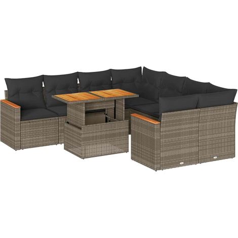 vidaXL Set Divano da Giardino 9pz con Cuscini Grigio Polyrattan Acacia (1/5)