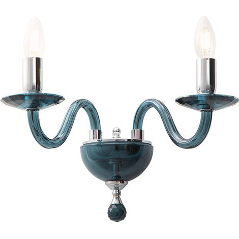 Applique Cristelle En Verre Bleu Sarcelle, Connexion E14 Ip20, Design Classique Avec Détails En Cristal Optique - Rossini Illuminazione (1/5)