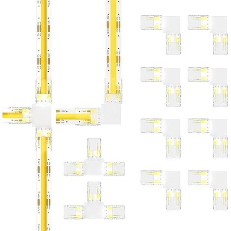 10PCS 3pins Connecteurs 10MM pour bande LED COB CCT, y compris les connecteurs/angles de type L 8PCS, connecteurs de type T 2PCS pour bande LED COB CCT 10MM (pas pour bandes de 5mm et 8mm) (1/5)