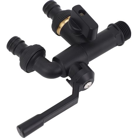 Robinet extérieur double laiton antigel 3/4 pouce entrée 25mm 2 sorties mural pour jardin noir (1/5)