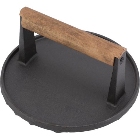Presse à Burger Ronde en Fonte Lourde 3 Lbs avec Manche Anti-Brûlure pour Cuisson au Grill (1/5)
