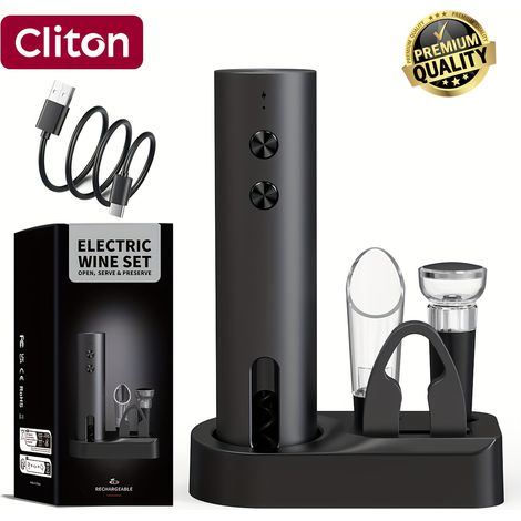 Coffret individuel/cadeau, ouvre-bouteille électrique rechargeable, tire-bouchon automatique puissant avec coupe-capsule, verseur à vin, aspirateur [DB] (1/5)
