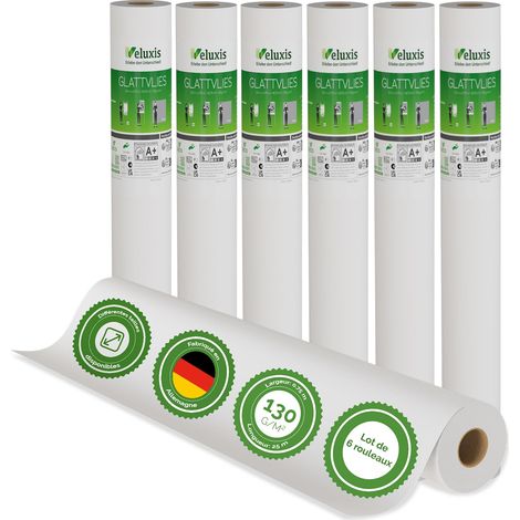 Veluxis® Premium Glattvlies als Untertapete & für Malerarbeiten – überstreichbar, rissüberbrückend, formstabil – Vlies Tapete, Wandvlies in Premium-Qualität (6er-Set Weiß, 25,00 m x 0,75 m - 130g/m²)