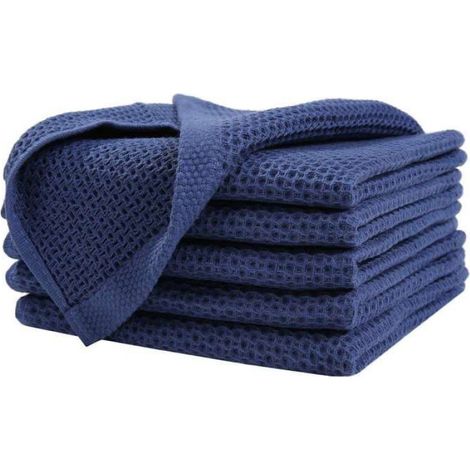 Serviettes éponges en coton tissage nid d'abeille, pack de 8 pièces bleu foncé, dimensions 34 x 34 cm pour salle de bain et maison (1/4)