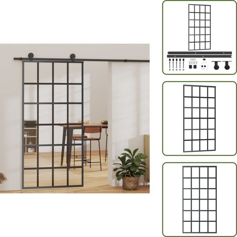 Porte coulissante et quincaillerie Verre et Aluminium 102x205cm - Portes Coulissantes - Porte Vitrée - Porte Aluminium - Portes Intérieures - Kit De Quincaillerie (1/5)