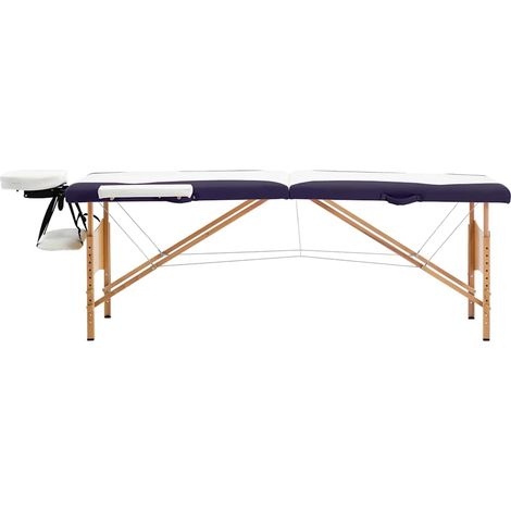 Table de massage pliable 2 zones en bois hauteur réglable Blanc et violet 191 x 70 cm (1/5)