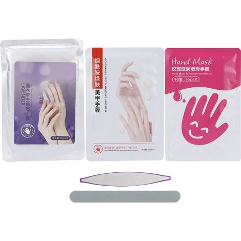 5 pièces lot masque hydratant exfoliant pour les mains, coffret lime à ongles polisseuse et brosse de manucure (1/5)