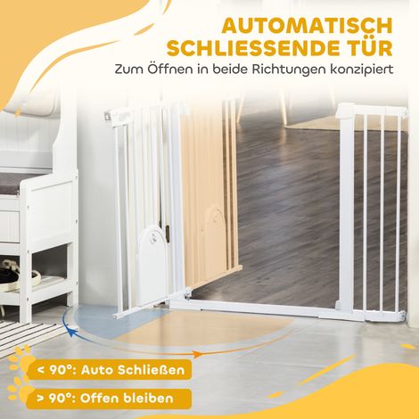 Barrière de sécurité pour escalier, barrière pour chien, clôture pour animaux, grille de protection pour chien, fixation par serrage, acier blanc 75-131 x 76 cm (1/5)