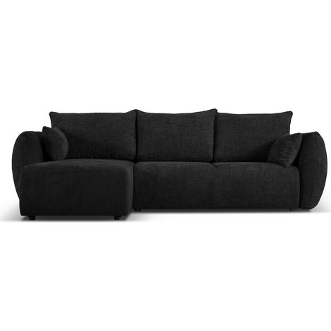 Canapé d'angle gauche convertible + box 4 places en chenille noir (1/5)