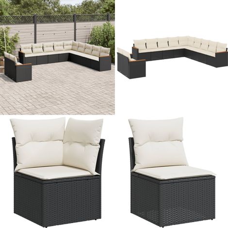 Salon de jardin 11 pcs avec coussins noir résine tressée - Salon De Jardin - Mobilier Extérieur - Salon D'extérieur - Set De Salon - Résine Tressée - Home & Living (1/5)