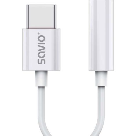 Adaptateur audio USB Type 3.1 C (M) – Jack 3,5 mm (F) Blanc SAVIO AK-51