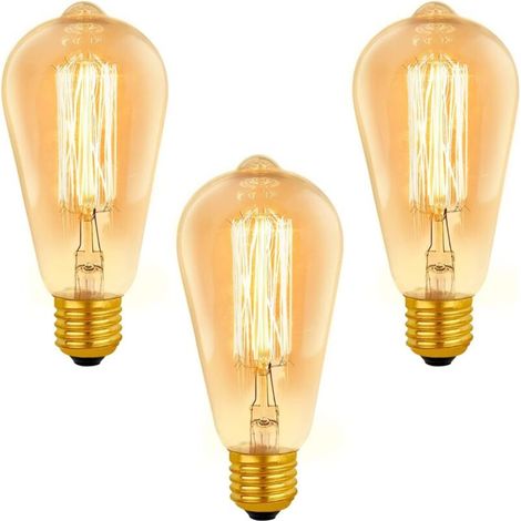 E27 Vintage ST64 Dimmbare 40W Warmweiß 2200K, 400lm, 220V Wechselstrom, Retro-Glühbirne, E27 Glühfaden-Vintage-Lampe für dekorative Beleuchtung, 3er-Pack