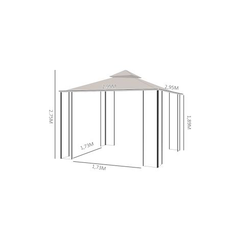 Tonnelle de jardin beige et noire 295 x 295 x 275 cm en polyester avec double toit et moustiquaire pour jardin et terrasse (1/5)