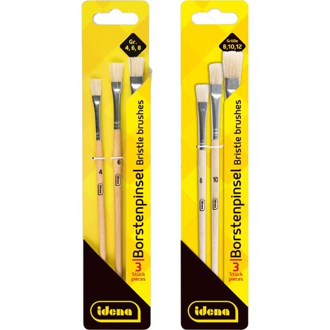 Idena 90481 - Set di pennelli con 6 pennelli piatti in 5 misure, pennelli con setole naturali e manico in legno, certificati FSC (1/5)