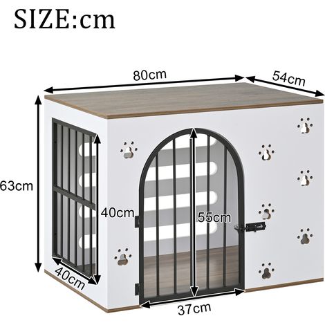 Mueble para perro de interior 80 x 54 x 63 cm con 2 cuencos, blanco y roble claro OKMYHOME (1/5)